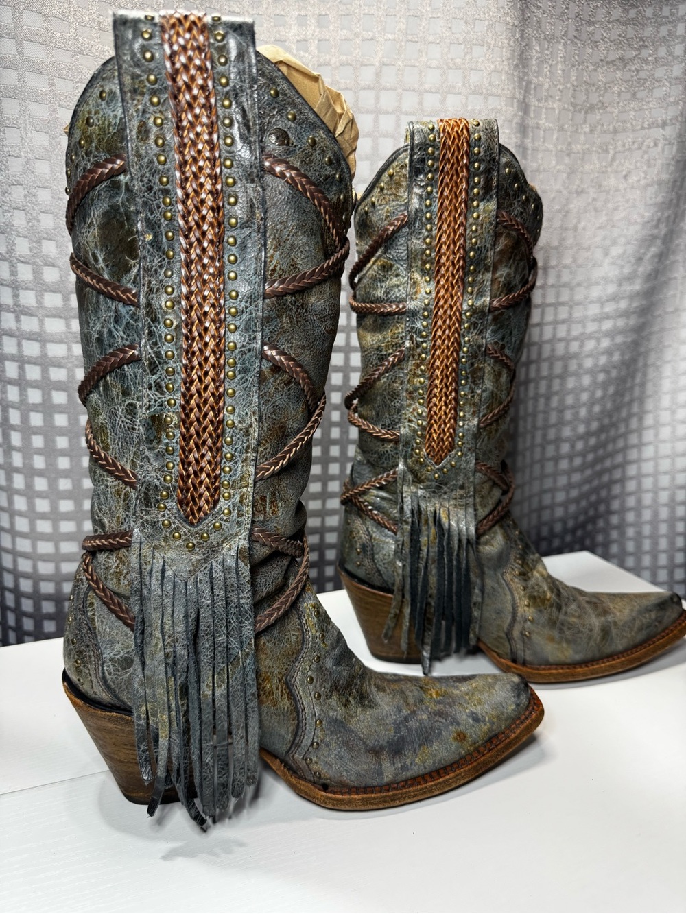 Corral Brittany Braided Western Snipe Toe Cowboy Boots in Turquoise/Blue A3147